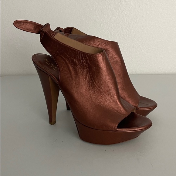 Sergio Rossi Shoes - Sergio Rossi Metallic Copper Leather Platform Heels Sandals Size 40 US 10